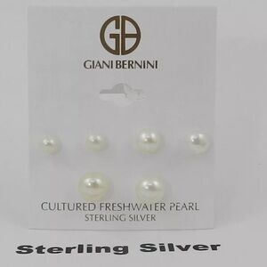 NWT Giani Bernini Earrings Set of 3 Freshwater Pearl studs, Sterling Silver 925